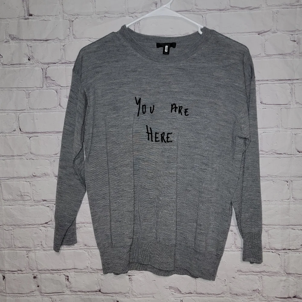 J. Crew Wool Blend Gray Crewneck Sweater with Design